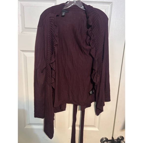 Kenneth Cole New York Sweaters - Kenneth Cole New York Womens XL Plum Burgundy Ruffle Tie Waist Cardigan Sweater